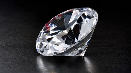 A single diamond sparkles under focused light, its sharp-cut facets casting brilliant reflections against a deep black background.
