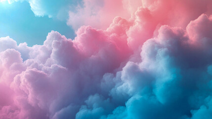 Clouds with soft pastel shades of pink and blue. The clouds look fluffy and airy.