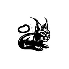 A sleek caracal rests gracefully, isolated on white background