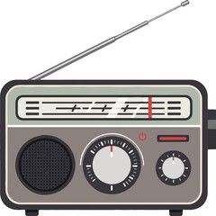 Retro Radio Receiver Illustration with Antenna and Dials on White Background