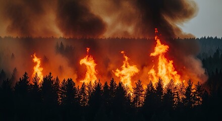 Forest Fire Inferno Consuming Woodland Trees