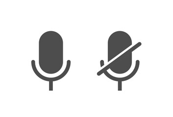 Set of simple microphone icons showcasing enabled and disabled microphone. Vector illustration. 