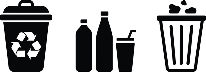 Fototapeta premium A graphic illustration featuring recycling bin, plastic bottles, and trash bin