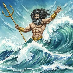 Powerful Poseidon Stormy Sea Ruler Art