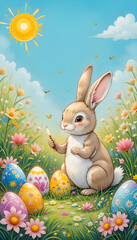 Easter Bunny's Masterpiece: Painting Eggs in a Spring Meadow