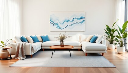 Modern Living Room Interior with Sectional Sofa and Artwork
