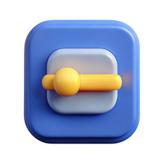 3d rendered blue square button with yellow slider isolated on transparent background