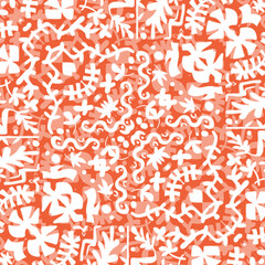 Abstract background pattern white ornament Watercolor painting, hand-drawn on a red background.