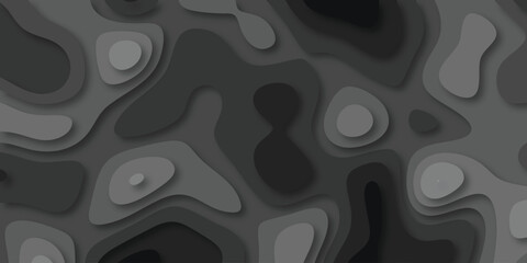 Abstract grayscale layered topographic design with subtle shadows for a modern and minimalist design with a paper cut effect for digital backgrounds.