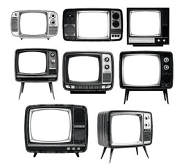 Fototapeta na wymiar Collection of vintage television sets in black and white.