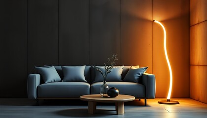 Modern Living Room with Curved Floor Lamp Interior Design