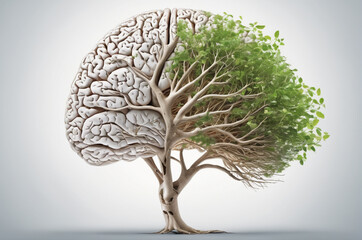 Tree Brain Conceptual Vector Illustration of Growth. Generative AI.