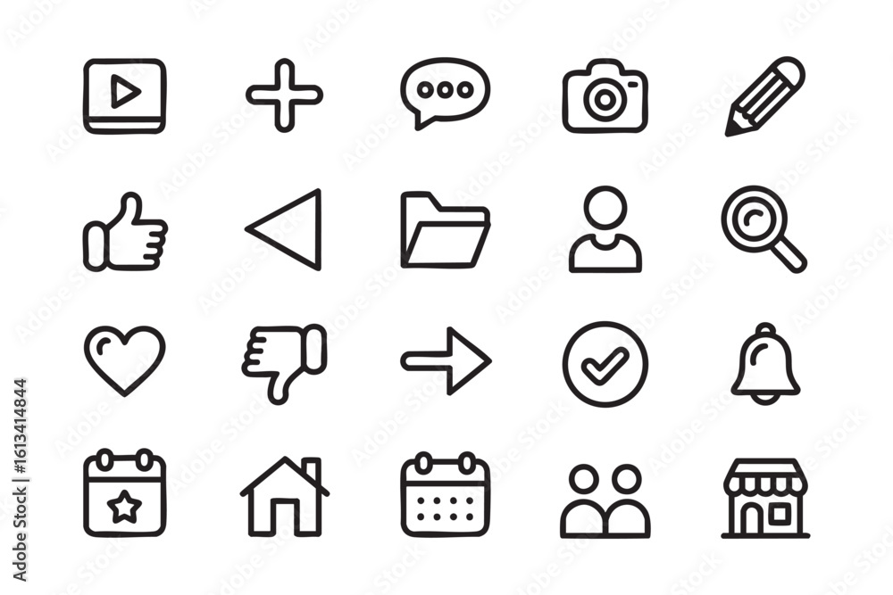 Fototapete essential ui icon set a collection of line art symbols for user interface design including play butt