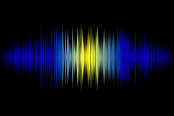 Dynamic soundwave spectrum with vibrant yellow and blue bands