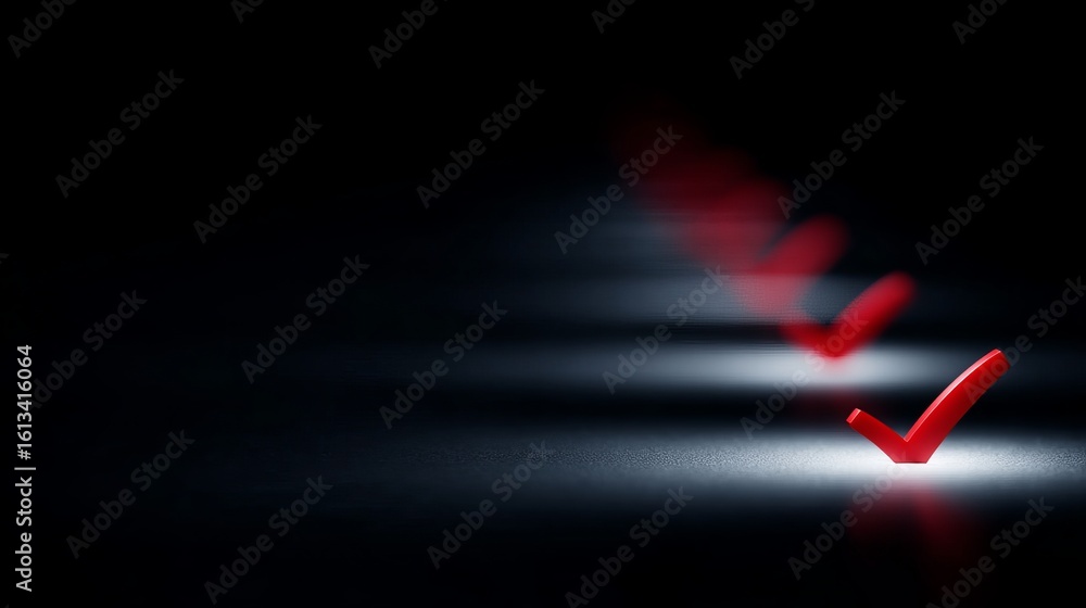 Poster a vibrant red checkmark stands out in a dark setting. the image captures focus and clarity. ideal fo