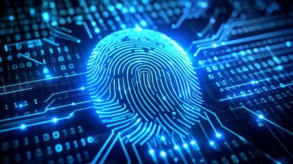 Digital fingerprint security authentication protection with binary code background - Powered by Adobe