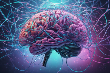 Neural Connectivity and Brain Wiring Vector Illustration. Generative AI.
