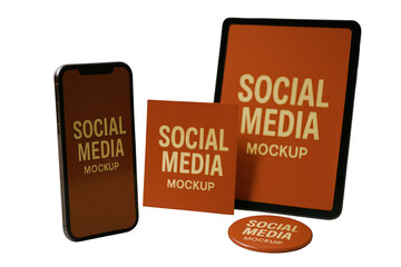 Mockup of social media branding across various digital devices.