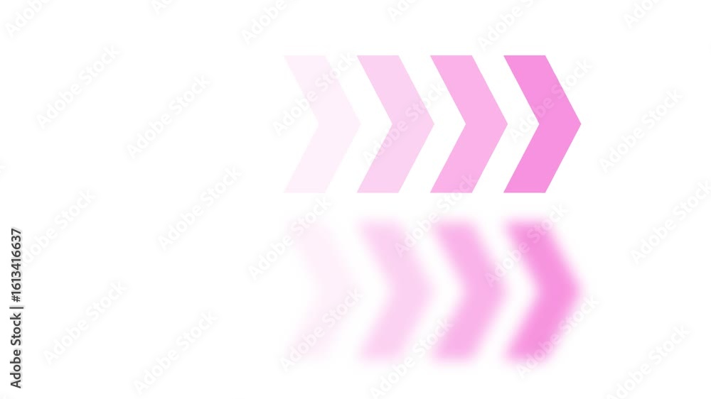 Poster gradient pink chevron arrows moving forward with soft reflection on white background abstract