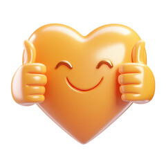 Colorful heart character with thumbs up expressing positivity and joy on transparent background
