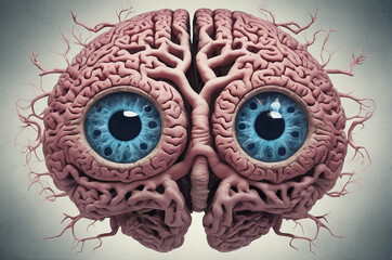 Surreal Brain with Eyes Vector Illustration. Generative AI.