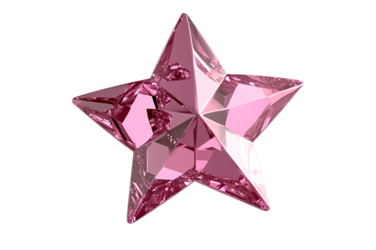 Sparkling faceted pink crystal star gemstone isolated on transparent background