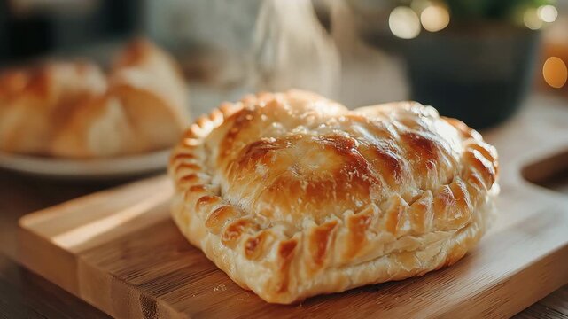 heart shaped pie on wooden background  
