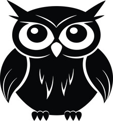 Owl silhouette vector illustration, great horned owl silhouette icon on white background.