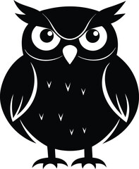 Owl silhouette vector illustration, great horned owl silhouette icon on white background.