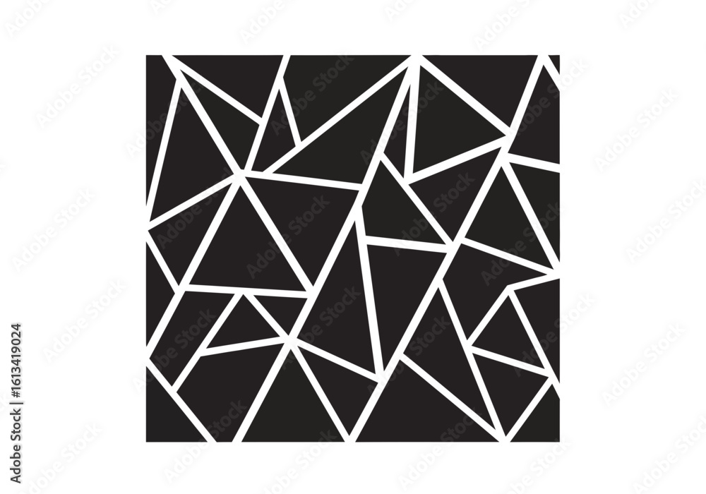 Poster vector art of an abstract geometric pattern of black triangles and white lines on a white background