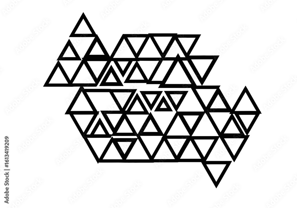 Poster vector art of an abstract geometric pattern composed of interconnected black triangles on a white ba