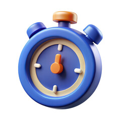 Blue 3d stopwatch timer with orange accents isolated on transparent background