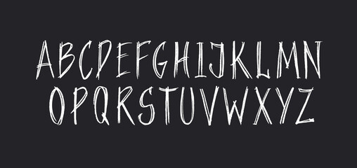 Typography colored font with scribble alphabet. Modern abstract typeface design with letters in crayon style. Set of English alphabet, school kid vector illustration