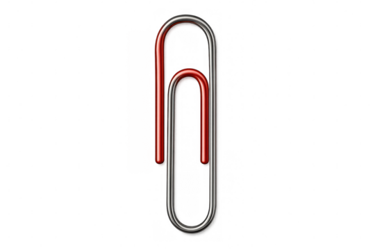 Red and silver paperclip on a transparent background, perfect for office and business concepts - Powered by Adobe
