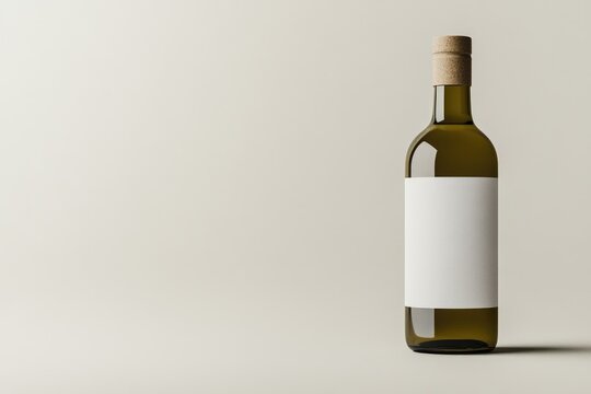 Elegant wine bottle with blank label on minimalist textured surface