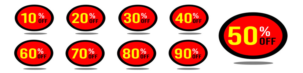10% off 20% off 30% off 40% off 50% off 60% off 70% off 80% off 90% off ten twenty thirty forty fifty sixty seventy eighty ninety percent off, retail discount, promotion, sale, percentage, set.