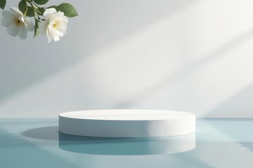 Elegant white stone podium on calm water, ideal for cosmetic display , product, shadow
