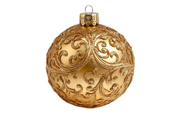 Elegant golden christmas ornament with intricate swirling patterns isolated on transparent background