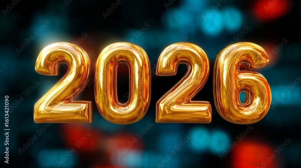 Poster large gold number twenty-six in the center, surrounded by smaller gold numbers. the numbers are arra