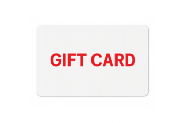 Gift card with red lettering on a white background, ready to be customized for various occasions and promotions with transparent background