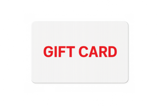 Gift card with red lettering on a white background, ready to be customized for various occasions and promotions with transparent background
