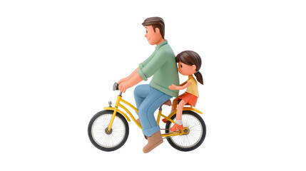 Obraz premium 3D single dad helping daughter ride a bicycle, background isolated on a Transparent background, PNG file.
