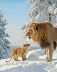 lion in snow