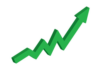 Growing business 3d green arrow on white. Profit arow Vector illustration.Business concept, growing chart. Concept of sales symbol icon with arrow moving up. Economic Arrow With Growing Trend.