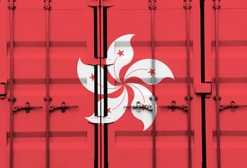 Shipping container with Hong Kong national flag overlay