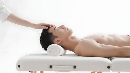 Obraz premium Relaxation Therapy Session with Male Client Receiving Gentle Massage