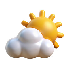 Cartoon sun and cloud weather icon isolated on transparent background