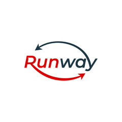 Dynamic Runway Logo with Red and Blue Arrows and Text