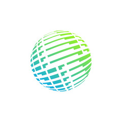 Gradient Green and Blue Striped Sphere with Intersecting Lines Design