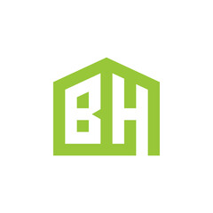 Green Geometric BH House Logo Design for Branding and Business